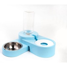 Asitan Miapet Köşeli Ayarlanabilir Hazneli Çelik Taslı Kedi-Köpek Mama ve Su Kabı Seti 1000ML Turkuaz