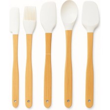 Asitan Busstier 5'li Silikon Spatula Seti Bambu Saplı Mutfak Gereçleri Isıya Dayanıklı Yapışmaz Hamu
