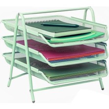 Asitan Evrak Rafı Metal 3 Lü Yeşil 1 Paket Masaüstü A4 Dosya Düzenleyici Kağıt Tepsisi Metal Çelik