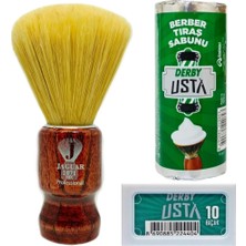 Asitan Jaguar 1071 Mix Ahşap Saplı Tıraş Fırçası, Derby Tıraş Sabunu ve 10'lu Jilet Seti