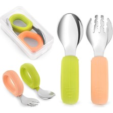 Asitan Guqqo Bebek Çatal Kaşık Seti, 304, Blw, Ergonomik Kavrama, Saklama Kutulu, Pudra Yeşil
