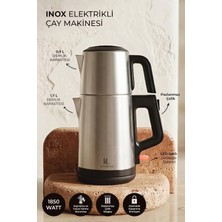 Asitan Demzade Paslanmaz Çelik Inox Elektrikli Çay Makinesi Alt 1,7 Lt Üst 0,9 Lt 850-2200 W Kettle Ça