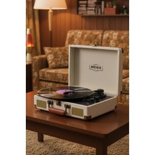 Asitan MTX-101WH Nostaljik Retro Pikap Plak Çalar, Şarjlı, Bluetooth, Aux, Hoparlörlü, 3 Devir, Beyaz