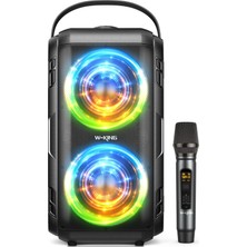 Asitan Kablosuz Mikrofonlu Bluetooth Hoparlör, W-Kıng 80W Taşınabilir Yüksek Sesli Parti Bluetooth Blue