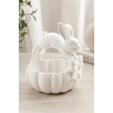Fao Shop 7 - 24 Tavşan Figürlü Beyaz Mini Sunum Sepeti Çikolata Takı Kabı Kahve Köşesi Dekoru