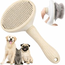 Asitan Madpet Krem Basmalı Kedi ve Köpek Tarağı – Otomatik Temizlenen Pet Fırçası – Paslanmaz Ç