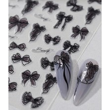 Asitan Siyah Fiyonk Nail Art Tırnak Sticker Yapıştırması / Protez Tırnak Uyumlu, Kalıcı Oje Süslem