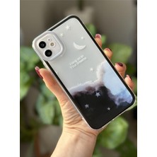 Asitan Iphone 11 ile Uyumlu Siyah Cyrstal Night Baskılı Şeffaf Kılıf