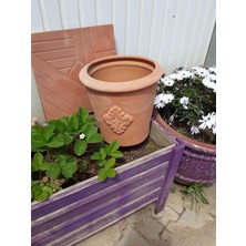 Asitan Dekorlu Toprak Saksı 27 * 26 cm Büyük Boy, Terracotta Pişmiş Kilden | Pişmiş Kil