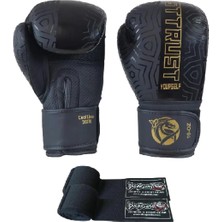 Asitan Cool Lime Hakiki Deri Kick Boks Eldiveni Muay Thai Bandajlı 2li Set Siyah 14 Oz