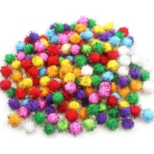 Asitan Hobialem Simli Ponpon, 10 Mm, Renkli Peluş Ponpon, 100 Adet, Minik Ponpon