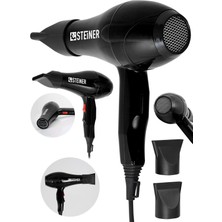 Asitan Alman 3600 Watt Profesyonel Saç Kurutma Makinesi Fön Makinesi Ac Motor MS-9001 Siyah + 2 Adet Baş