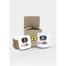 Asitan Tembel Hayvan I Need Coffee Tasarımlı Baskılı Kupa Bardak Seti, Eğlenceli Özel Hediye Mug
