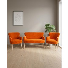 Asitan Roma Çay Seti Balkon Koltuk Takımı Welsoft Yumuşak Kumaş Naturel Ayaklı 2+1+1 Takım - Turuncu