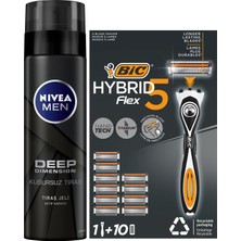 Asitan Nıvea Men Erkek Tıraş Jeli Deep Dimension 200ML + Bıc Flex 5 Hybrid Tıraş Bıçağı Seti 1 Göv
