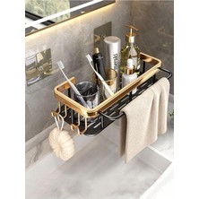 Asitan Hedi's Home Banyo Mutfak Askısı Kiracı Dostu Yapışkanlı Banyo Düzenleyici Raf Siyah/gold