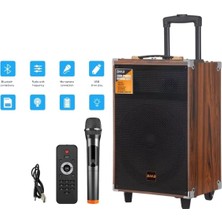 Asitan Büyük Boy Tekerlekli Kablosuz Mikrofonlu Taşinabilir Hoparlör Bluetooth Speaker Anfi Ahşap