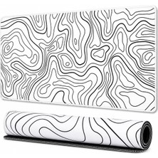 Asitan 90X40 cm Mouse Pad, Siyah Topografik Kontur Desenli Büyük Gaming Mouse Pad, Kaymaz Kauçuk Tabanl�