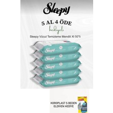 Asitan Sleepy Hasta Vücut Temizleme Mendili Xl 50'li, 5 Paket, Koroplast Temizlik Eldiveni Hediyeli