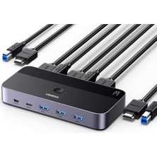 Asitan HDMI 2.0 Kvm Anahtarı 4K@60Hz USB 3.0 Anahtarı 4 USB Bağlantı Noktası (3*usb 3.0+ USB C) 2 USB