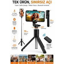 Asitan Bluetooth Kumandalı Selfie Çubuğu – Tripod Özellikli, Uzatılabilir Telefon Tutucu Monopod