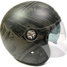 Asitan Motosiklet Yarım Kask , Grafiti Desenli, Çift Vizörlü, Vintage Stil, Terletme Yapmaz Pedler-S Be