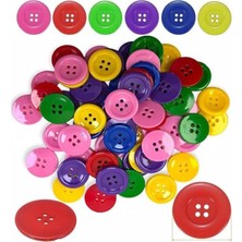 Asitan 2.5 cm 100 Lü 1 Paket 25MM Plastik Renkli Düğme Dikiş Parlak Yuvarlak 4 Delikli Düğme Etkinlik