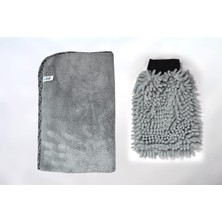 Asitan Spark 2'li Set Mikrofiber Büyük Boy Peluş Oto Kurulama Bezi ve Şönil Temizlik Eldiveni