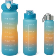 Asitan 3'lü Renkli Suluk Seti – Motivasyonlu Spor Matara Seti | 2l, 900ML ve 300ML Su Şişesi | Sızdı