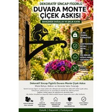Asitan Dekoratif Sincap Figürlü Duvara Monte Çiçek Askısı Lazer Kesim Metal Bahçe Balkon Saksı Ask�