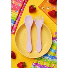 Asitan Silikon Bebek Beslenme Kaşık ve Çatal Seti, Pembe, 2 Parça, Bpa Içermez, Bulaşık Makinesi Uy