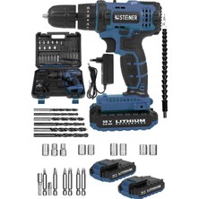 Asitan Alman 58 V 5 Ah Darbeli Çift Akülü Metal Dişli Şanzuman Şarjlı Vidalam Matkap + 27 Parça Set