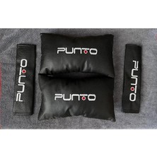 Xukey Fiat Punto Nakışlı Deri 1 Çift Boyun Yastık ve 1 Çift Kemer Pedi