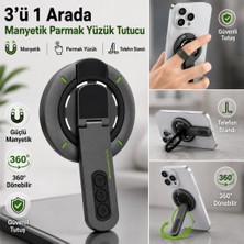 Polham 3in1 Manyetik Telefon Tutucu – 360° Döner Parmak Yüzük ve Ayarlanabilir Telefon Standı, Ful Metal Stand