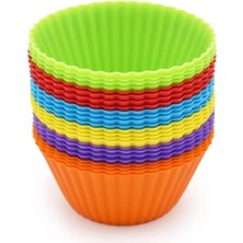 Asitan 12 Adet Silikon Tekrar Kullanılabilir Muffin, Kek, Cupcake Kalıbı Kalıpları Çok Renkli