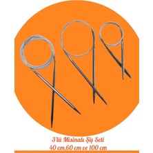 Asitan Masal Örgü Evi Çelik Telli Misinalı Örgü Şişi Seti, 40CM 60CM ve 100CM Uzunluk, 3'lü Set, D