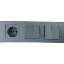 Ovivo Grano Füme Üçlü Set Topraklı Priz + Komütatör + Komütatör