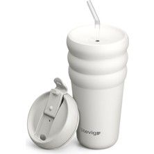 Asitan 3 Bubble Two-Cap Straw Tumbler Çelik Termos 600 ml White Stone ST-249