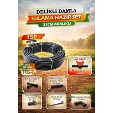 Asitan Hazır Delikli Damla Sulama Seti 150M – 16MM 33CM Aralıklı, Damlatıcı Bağlantı Parçaları D