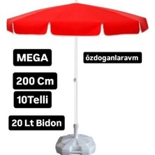 Asitan Özdoğanlar Kırmızı Polyester Bahçe Şemsiyesi 200 Cm, 10 Telli + 20 Lt Bidon