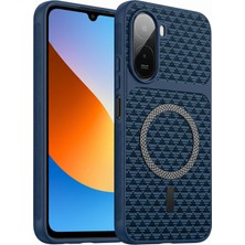 Coverzone Xiaomi Redmi A7 Pro ile Uyumlu Karbon Kaplama Telefon Kılıfı, Magsafe ile Uyumlu, 2 mm Yükseltilmiş Kamera Korumalı, Kadife Iç Yüzeyli, Darbe Emici Premium Volten Koruyucu Kılıf, Lacivert