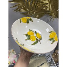 Asitan Limon Desenli Porselen Salata Kasesi, Beyaz, Yuvarlak, 26 cm