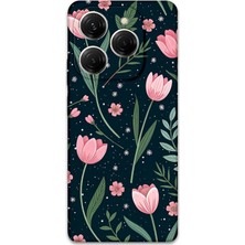 Asitan Gramaphone Tecno Spark 20 Pro ile Uyumlu Çiçek Desenli Telefon Kılıfı + Ekran Koruyucu - 5788