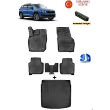 Ahlparts Skoda Kodiaq 2024 Sonrası Uyumlu 3D Havuzlu Paspas ve 3D Alt Kademe Bagaj Havuzu Seti Asma Koku ve Numaratör Hediyeli