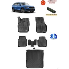 Ahlparts Skoda Kodiaq 2024 Sonrası Uyumlu 3D Havuzlu Paspas ve 3D Üst Kademe Bagaj Havuzu Seti Asma Koku ve Numaratör Hediyeli