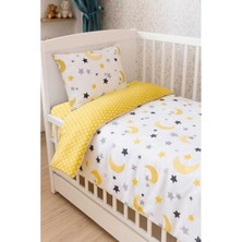 Asitan Pamuklu Bebek Çocuk 70X120 Beşik Için Yastık Çarşaf Yorgan Uyku Seti Sarı Ay Yıldızlı