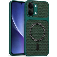 Coverzone Poco X8 Pro Max ile Uyumlu Karbon Kaplama Telefon Kılıfı, Magsafe ile Uyumlu, 2 mm Yükseltilmiş Kamera Korumalı, Kadife Iç Yüzeyli, Darbe Emici Premium Volten Koruyucu Kılıf, Koyu Yeşil