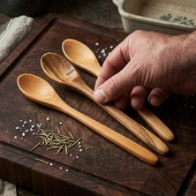 Asitan 3'lü Doğal Ahşap Kaşık Seti - El Yapımı Uzun Tatlı, Bal, Kahve ve Baharat Kaşığı (20X3 C