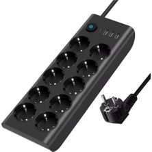Asitan 10'lu Akım Korumalı Priz 3680W / 3 Usb-A + 1 Usb-C Girişli Çoklu Grup Priz / Anahtarlı 2 Metre