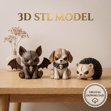Gotik Hayvan Figürleri 3'lü Set (Yarasa, Köpek, Kirpi) 3D Baskı Dosyası (Stl) - Fiziki Kargo Gönderilmez